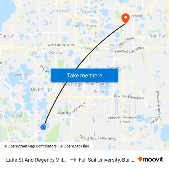 Lake St And Regency Village Dr to Full Sail University, Building 3 map