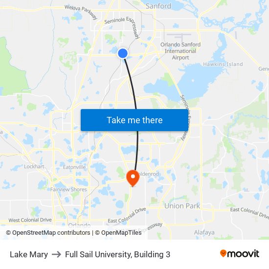 Lake Mary to Full Sail University, Building 3 map