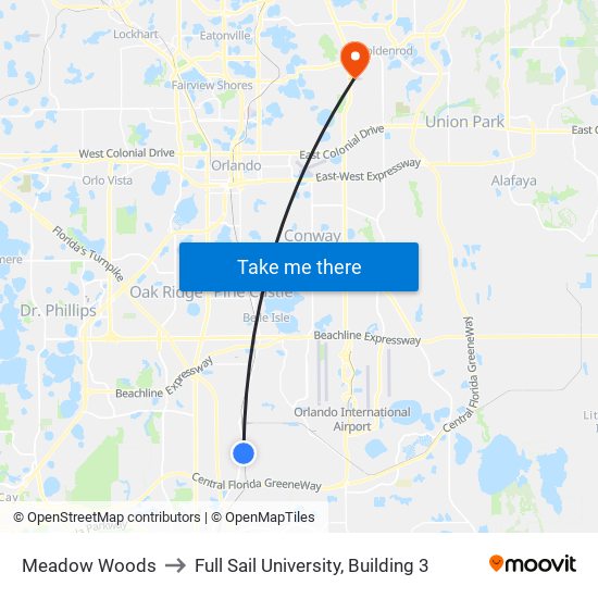 Meadow Woods to Full Sail University, Building 3 map