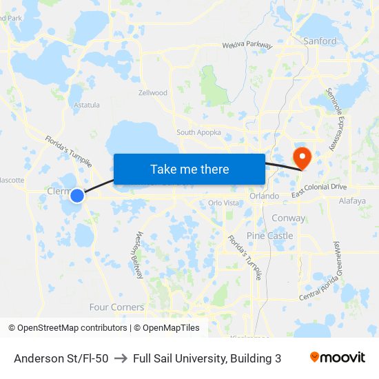 Anderson St/Fl-50 to Full Sail University, Building 3 map