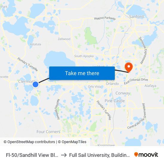 Fl-50/Sandhill View Blvd to Full Sail University, Building 3 map