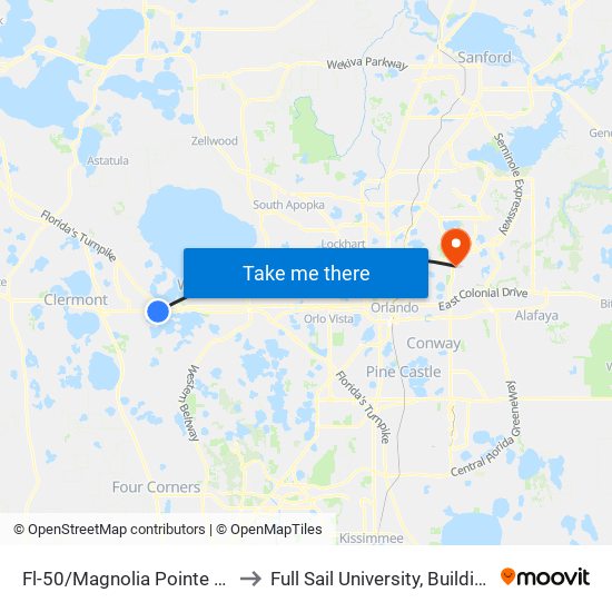 Fl-50/Magnolia Pointe Blvd to Full Sail University, Building 3 map