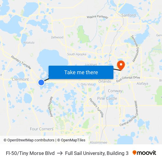 Fl-50/Tiny Morse Blvd to Full Sail University, Building 3 map