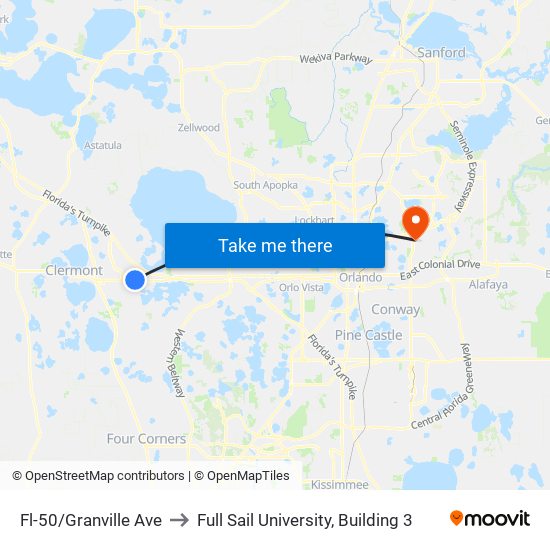 Fl-50/Granville Ave to Full Sail University, Building 3 map