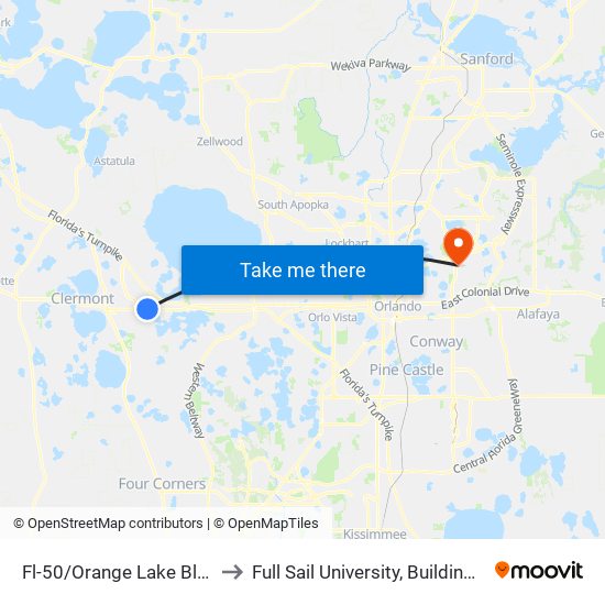 Fl-50/Orange Lake Blvd to Full Sail University, Building 3 map