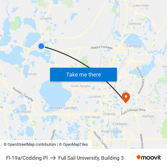 Fl-19a/Codding Pl to Full Sail University, Building 3 map