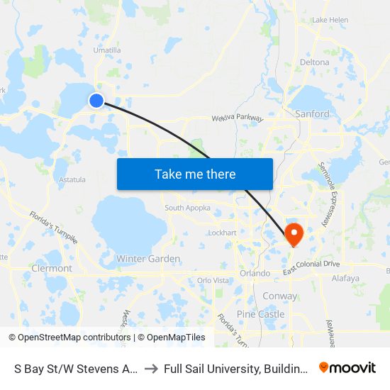 S Bay St/W Stevens Ave to Full Sail University, Building 3 map