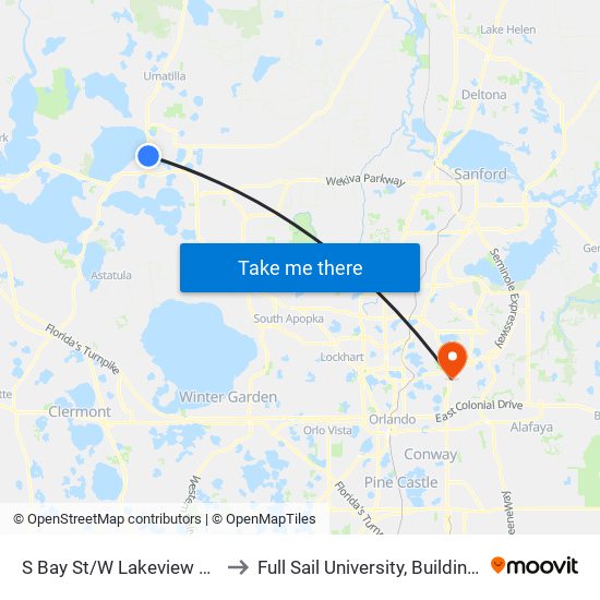 S Bay St/W Lakeview Ave to Full Sail University, Building 3 map