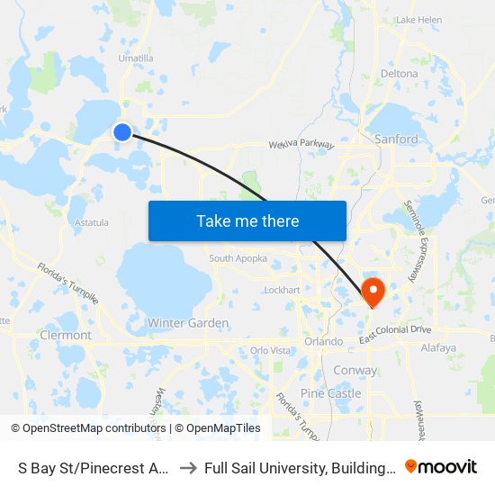 S Bay St/Pinecrest Ave to Full Sail University, Building 3 map