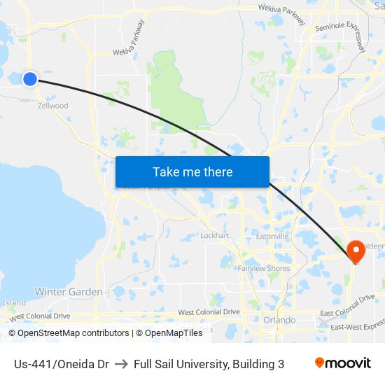 Us-441/Oneida Dr to Full Sail University, Building 3 map