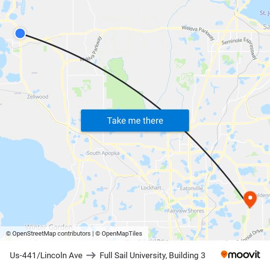 Us-441/Lincoln Ave to Full Sail University, Building 3 map