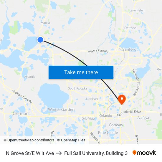 N Grove St/E Wilt Ave to Full Sail University, Building 3 map
