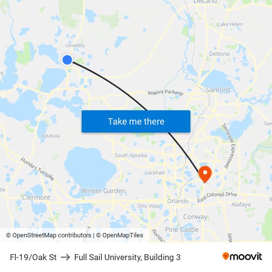 Fl-19/Oak St to Full Sail University, Building 3 map