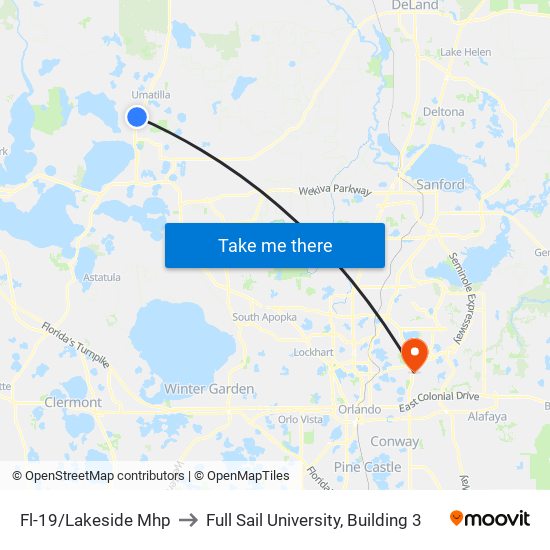Fl-19/Lakeside Mhp to Full Sail University, Building 3 map