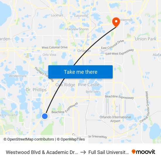 Westwood Blvd & Academic Dr (Hilton Garden Inn) to Full Sail University, Building 3 map