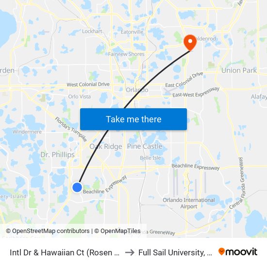 Intl Dr & Hawaiian Ct (Rosen Centre Hotel) to Full Sail University, Building 3 map