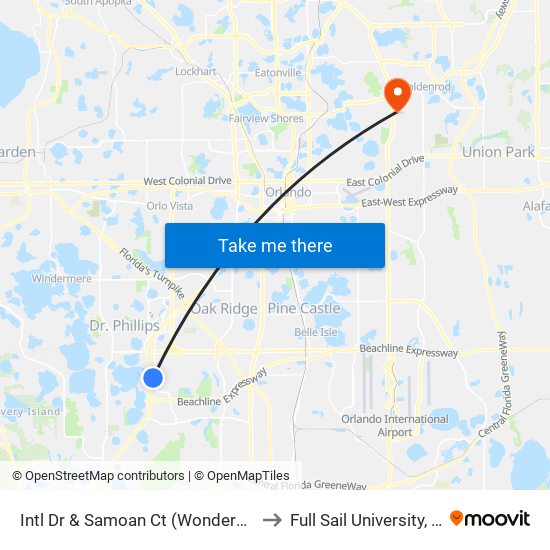 Intl Dr & Samoan Ct (Wonderworks Orlando) to Full Sail University, Building 3 map