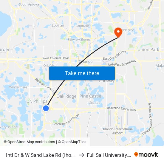 Intl Dr & W Sand Lake Rd (Ihop / Burger King) to Full Sail University, Building 3 map