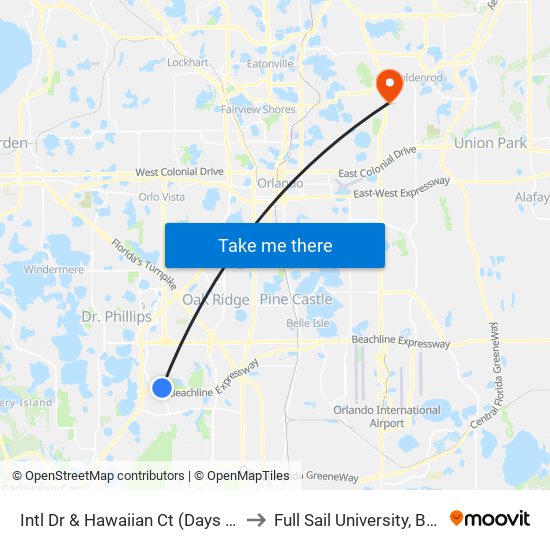 Intl Dr & Hawaiian Ct (Days Inn / Ihop) to Full Sail University, Building 3 map