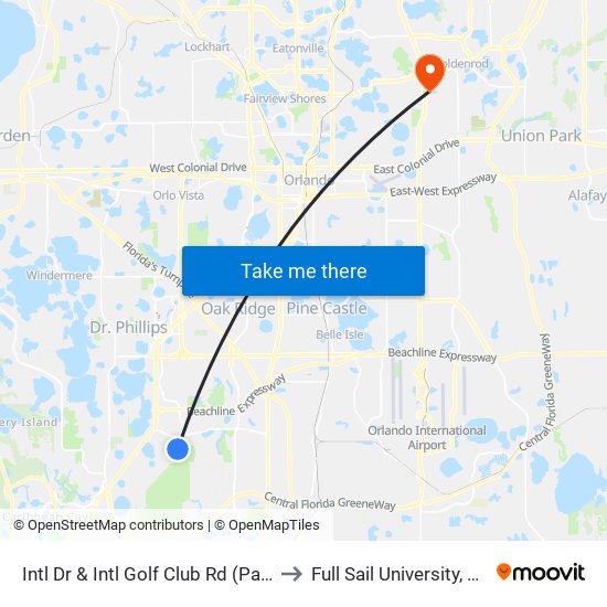 Intl Dr & Intl Golf Club Rd (Parc Corniche) to Full Sail University, Building 3 map