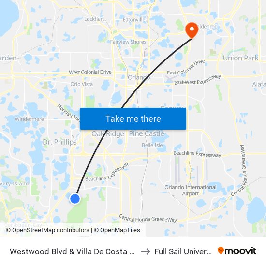 Westwood Blvd & Villa De Costa Dr (Westgate Leisure Resort) to Full Sail University, Building 3 map