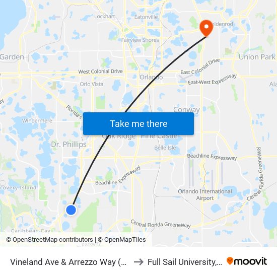 Vineland Ave & Arrezzo Way (Regency Village) to Full Sail University, Building 3 map