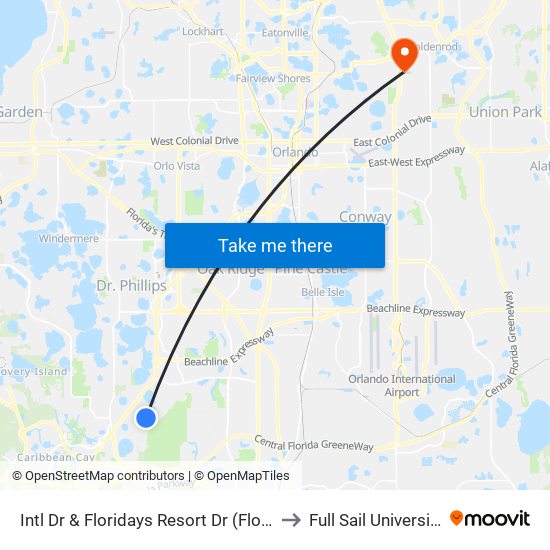 Intl Dr & Floridays Resort Dr (Floridays Resort Orlando) to Full Sail University, Building 3 map