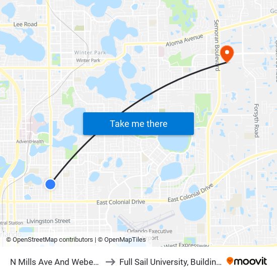 N Mills Ave And Weber St to Full Sail University, Building 3 map