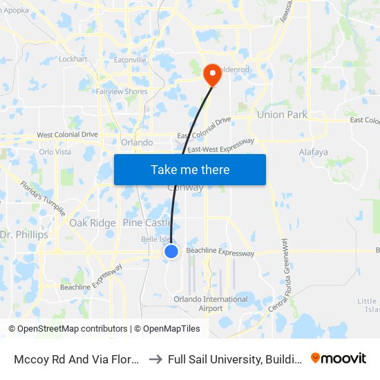 Mccoy Rd And Via Flora Rd to Full Sail University, Building 3 map