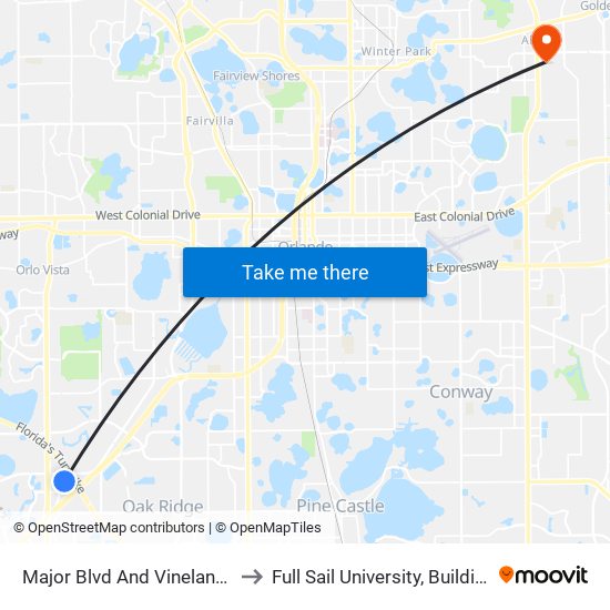 Major Blvd And Vineland Rd to Full Sail University, Building 3 map