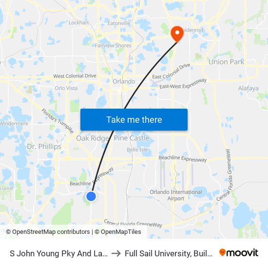 S John Young Pky And Lazlo Ln to Full Sail University, Building 3 map