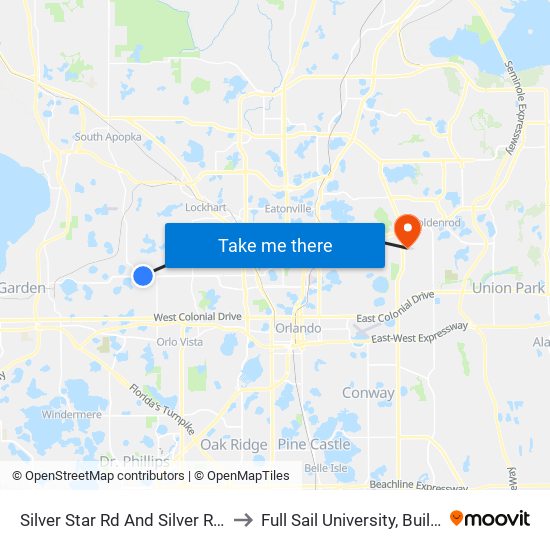 Silver Star Rd And Silver Ridge Dr to Full Sail University, Building 3 map