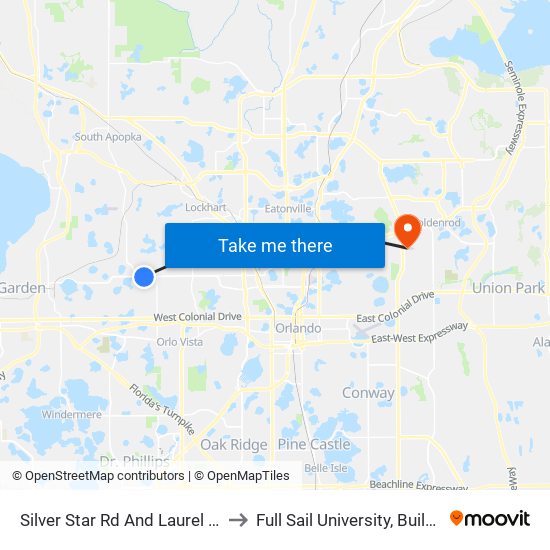 Silver Star Rd And Laurel Hill Dr to Full Sail University, Building 3 map