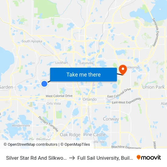 Silver Star Rd And Silkwood Cir to Full Sail University, Building 3 map