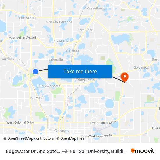 Edgewater Dr And Satel Dr to Full Sail University, Building 3 map