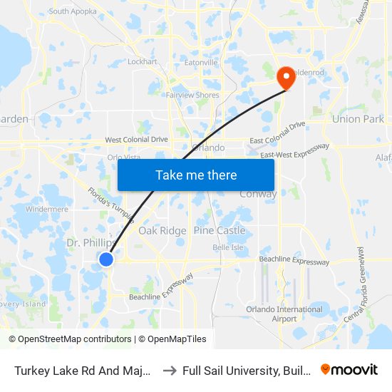 Turkey Lake Rd And Majorca Pl to Full Sail University, Building 3 map