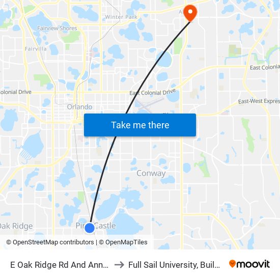 E Oak Ridge Rd And Anno Ave to Full Sail University, Building 3 map