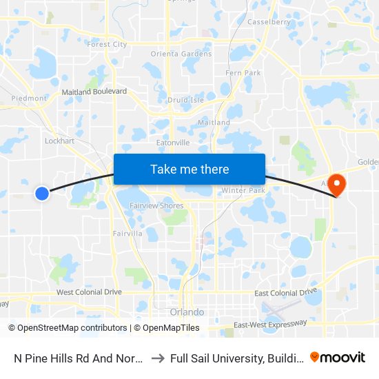 N Pine Hills Rd And North Ln to Full Sail University, Building 3 map