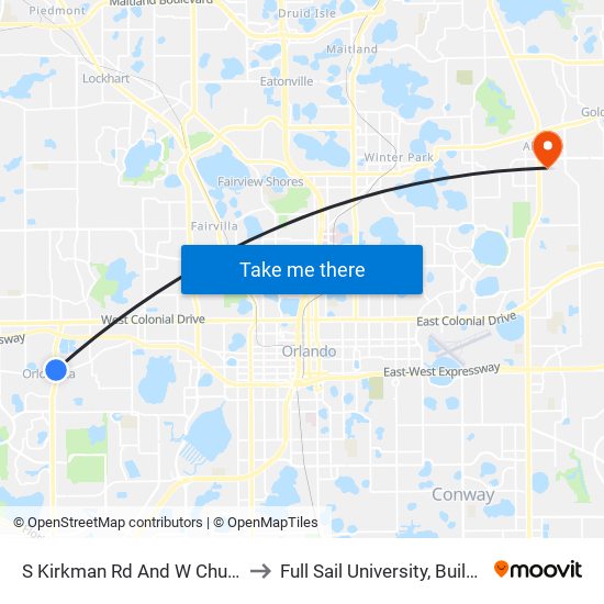 S Kirkman Rd And W Church St to Full Sail University, Building 3 map