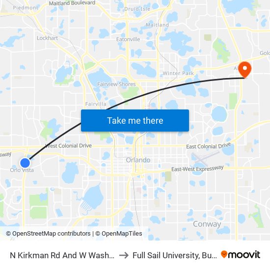 N Kirkman Rd And W Washington St to Full Sail University, Building 3 map