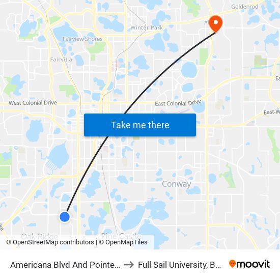 Americana Blvd And Pointe Vista Cir to Full Sail University, Building 3 map