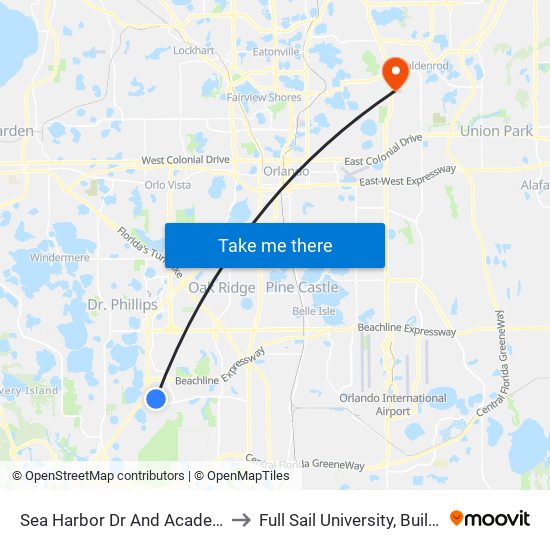 Sea Harbor Dr And Academic Dr to Full Sail University, Building 3 map