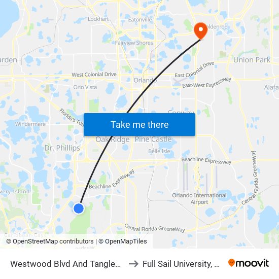 Westwood Blvd And Tanglewood Bay Dr to Full Sail University, Building 3 map