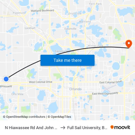 N Hiawassee Rd And John Alden Way to Full Sail University, Building 3 map