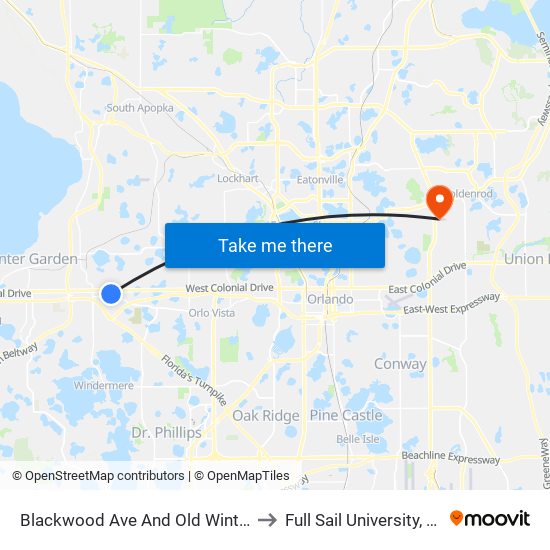 Blackwood Ave And Old Winter Garden Rd to Full Sail University, Building 3 map
