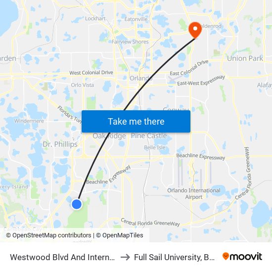 Westwood Blvd And International Dr to Full Sail University, Building 3 map