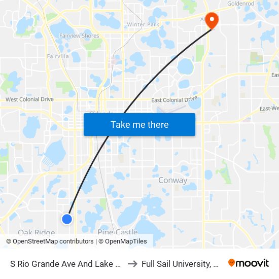 S Rio Grande Ave And Lake Heritage Cir to Full Sail University, Building 3 map