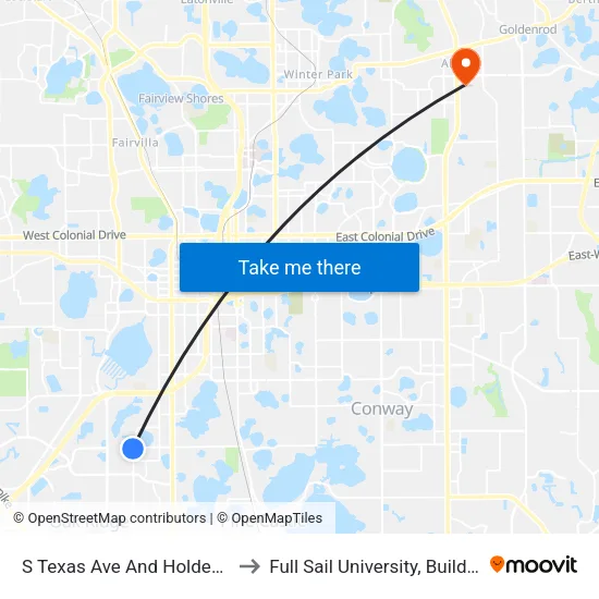 S Texas Ave And Holden Ave to Full Sail University, Building 3 map