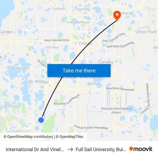 International Dr And Vineland Ave to Full Sail University, Building 3 map