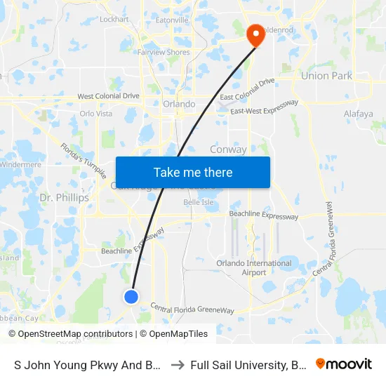 S John Young Pkwy And Battles Blvd to Full Sail University, Building 3 map